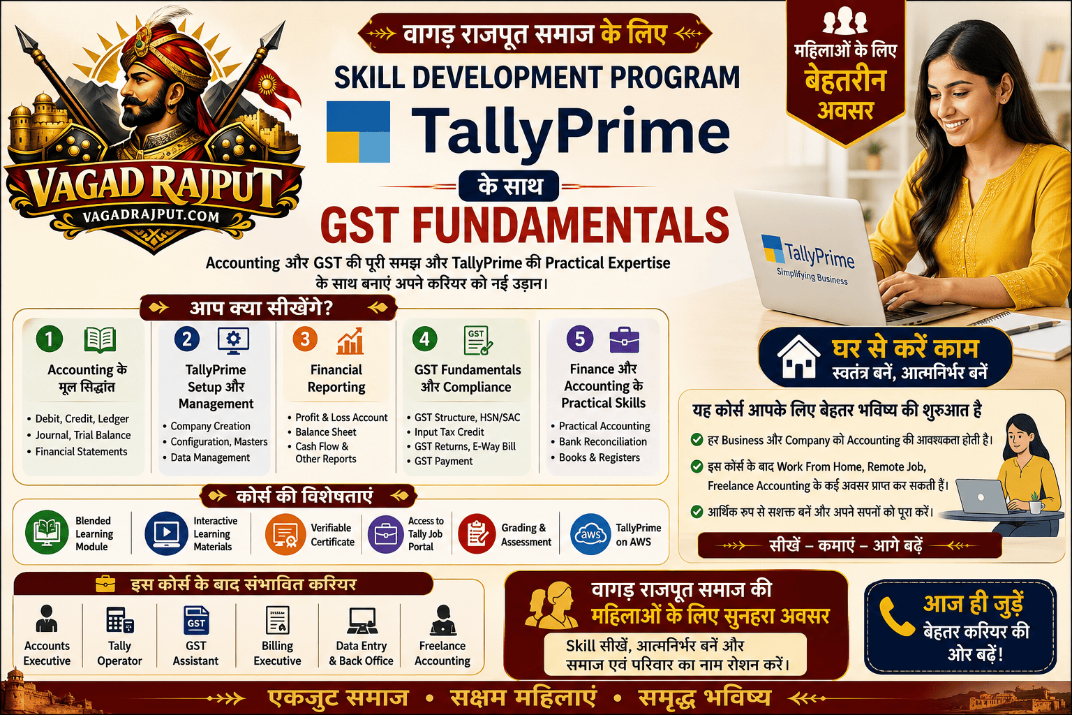 GST की मूलभूत जानकारी प्राप्त करें,  Tally Prime का व्यावहारिक ज्ञान हासिल कर Finance एवं Accounting क्षेत्र में अपने करियर को मजबूत बनाएं ।